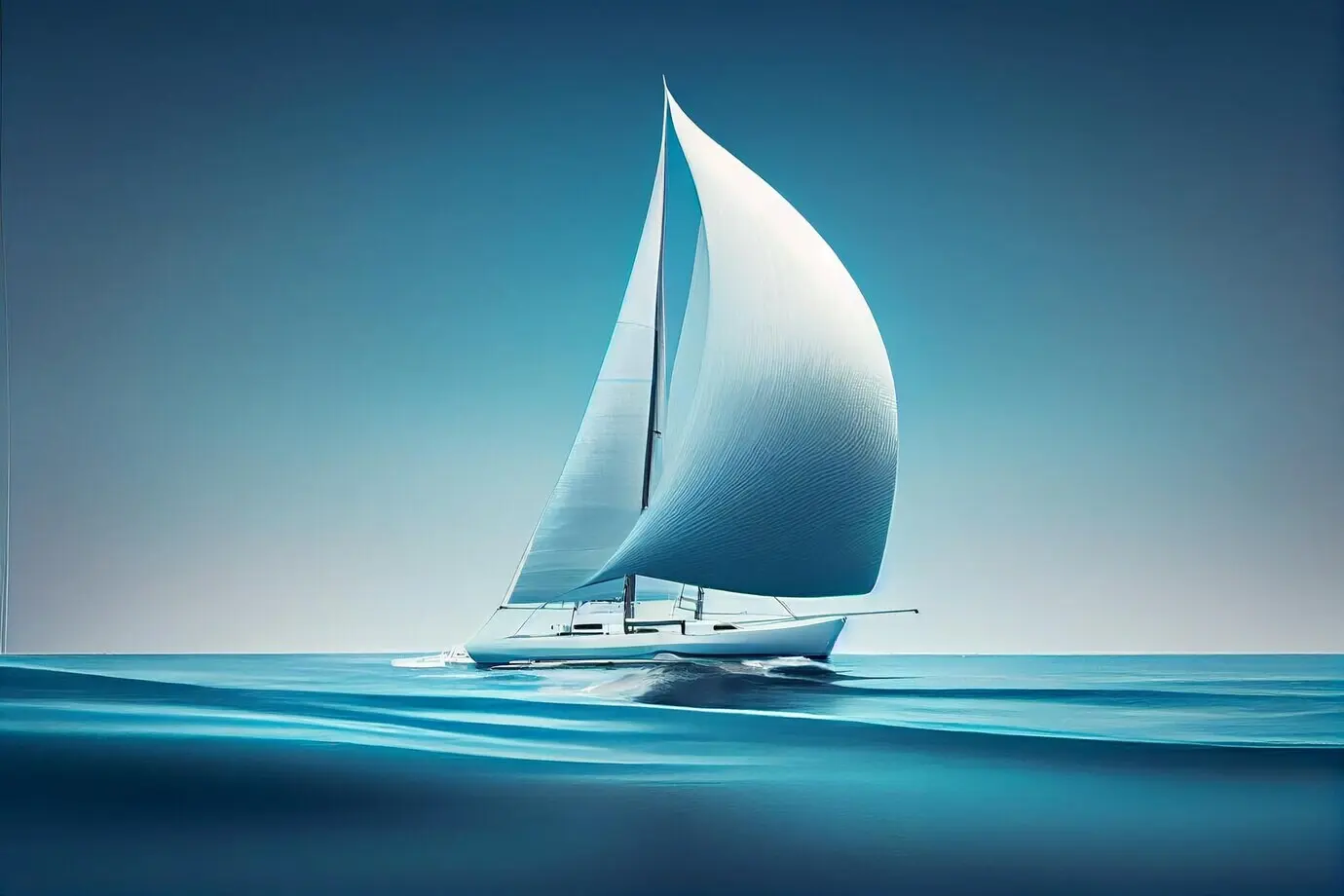 Generative AI: a sailing yacht on blue water, speed and adventure.